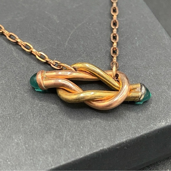 Vintage Mid Century Wedding Two Tone Love Knot Tie Bar Chain - Picture 7 of 15